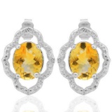 3.142 CARAT TW CITRINE & GENUINE DIAMOND PLATINUM OVER 0.925 STERLING SILVER EARRINGS