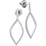 10kt White Gold Womens Round Diamond Oblong Oval Dangle Earrings 1/5 Cttw