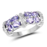 1.40 Carat Genuine Tanzanite and White Topaz .925 Sterling Silver Ring