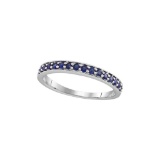 14kt White Gold Womens Round Pave-set Blue Sapphire Single Row Band 1/2 Cttw