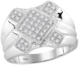 10kt White Gold Mens Round Diamond Diagonal Square Cluster Ring 1/3 Cttw