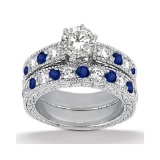 Antique Diamond and Blue Sapphire Bridal Set Palladium (2.30ct)