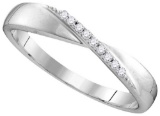 Sterling Silver Womens Round Diamond Crossover Single Row Band 1/20 Cttw