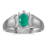 Certified 10k White Gold Oval Emerald And Diamond Ring 0.32 CTW