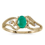 Certified 10k Yellow Gold Oval Emerald And Diamond Ring 0.32 CTW