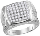 10kt White Gold Mens Round Diamond Square Cluster Ring 2.00 Cttw