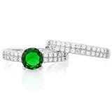 1 1/3 CARAT CREATED EMERALD & 1/2 CARAT (52 PCS) FLAWLESS CREATED DIAMOND 925 STERLING SILVER HALO R