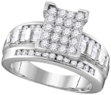 10kt White Gold Womens Round Diamond Rectangle Cluster Bridal Wedding Engagement Ring 7/8 Cttw - Siz