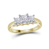 14kt Yellow Gold Womens Princess Diamond 3-stone Bridal Wedding Engagement Ring 1.00 Cttw