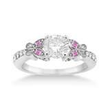 Butterfly Diamond and Pink Sapphire Engagement Ring 14k White Gold (1.10ct)