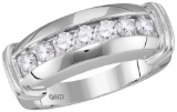 14kt White Gold Mens Round Diamond Single Row Wedding Band Ring 1.00 Cttw