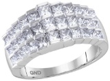 14kt White Gold Womens Staggered Princess Diamond Arched Cocktail Ring 2.00 Cttw