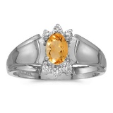 Certified 10k White Gold Oval Citrine And Diamond Ring 0.32 CTW