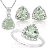 4 1/5 CARAT GREEN AMETHYST & DIAMOND 925 STERLING SILVER SET