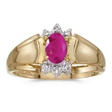 Certified 10k Yellow Gold Oval Ruby And Diamond Ring 0.37 CTW