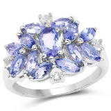 2.44 Carat Genuine Tanzanite and White Topaz .925 Sterling Silver Ring