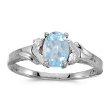 Certified 14k White Gold Oval Aquamarine And Diamond Ring 0.6 CTW