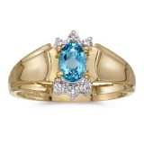 Certified 10k Yellow Gold Oval Blue Topaz And Diamond Ring 0.41 CTW