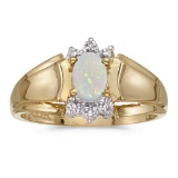 Certified 10k Yellow Gold Oval Opal And Diamond Ring 0.2 CTW