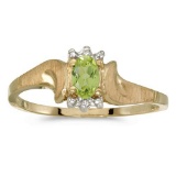 Certified 10k Yellow Gold Oval Peridot And Diamond Satin Finish Ring 0.2 CTW