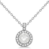 Diamond Halo Pendant Necklace Round Solitaire 14k White Gold (1.00ct)