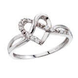 Certified 14K White Gold .10 Ct Diamond Heart Ring 0.1 CTW