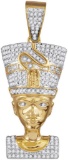 10kt Yellow Gold Mens Round Diamond Nefertiti Pharaoh Charm Pendant 5/8 Cttw