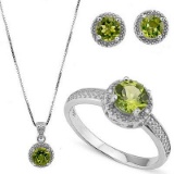 3.518 CARAT TW (9 PCS) PERIDOT & GENUINE DIAMOND PLATINUM OVER 0.925 STERLING SILVER SET