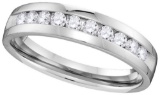 14kt White Gold Womens Round Channel-set Diamond Wedding Band 1/2 Cttw