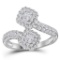 14kt White Gold Womens Princess Diamond 2-stone Bypass Bridal Wedding Engagement Ring 1.00 Cttw
