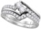 14kt White Gold Womens Round 2-Stone Diamond Hearts Together Bridal Wedding Engagement Ring Band Set