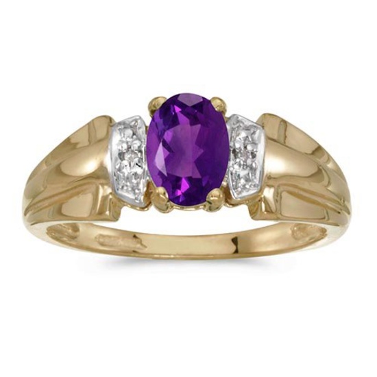 Certified 10k Yellow Gold Oval Amethyst And Diamond Ring 0.46 CTW