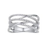 10kt White Gold Womens Round Diamond Triple Row Openwork Crossover Band Ring 1/3 Cttw