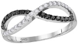 10kt White Gold Womens Round Black Colored Diamond Infinity Ring 1/3 Cttw