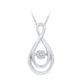 10kt White Gold Womens Round Diamond Solitaire Moving Twinkle Teardrop Pendant 1/20 Cttw
