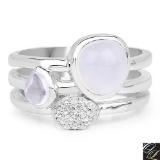 2.08 Carat Genuine White Agate, Crystal Quartz And White Topaz .925 Sterling Silver Ring