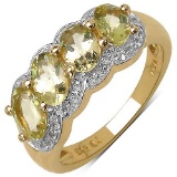 14K Yellow Gold Plated 1.78 Carat Genuine Yellow Beryl & White Topaz .925 Streling Silver Ring