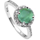 1.537 CARAT TW DYED GENUINE EMERALD & CREATED WHITE SAPPHIRE PLATINUM OVER 0.925 STERLING SILVER RIN