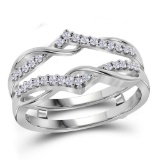 10kt White Gold Womens Round Diamond Wrap Ring Guard Enhancer Wedding Band 1/4 Cttw
