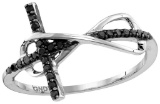 Sterling Silver Womens Round Black Colored Diamond Cross Infinity Ring 1/10 Cttw