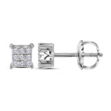 10kt White Gold Womens Round Diamond Square Cluster Screwback Earrings 1/6 Cttw
