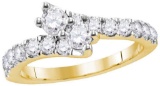 14kt Yellow Gold Womens Round Diamond 2-stone Bridal Wedding Engagement Ring 1.00 Cttw