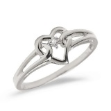Certified 14K White Gold Diamond Heart Ring 0.01 CTW