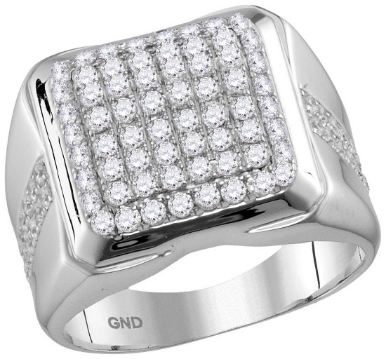 10kt White Gold Mens Round Diamond Square Cluster Fashion Ring 2.00 Cttw