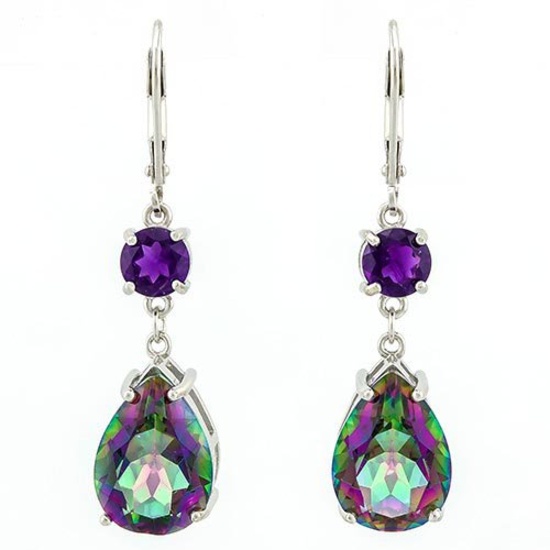 1 3/5 CARAT AMETHYST & 10 CARAT MYSTIC GEMSTONE 925 STERLING SILVER EARRINGS