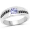 0.71 Carat Genuine Tanzanite and Black Spinel .925 Sterling Silver Ring