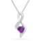 10kt White Gold Womens Lab-Created Amethyst Heart Solitaire Infinity Pendant 1/20 Cttw
