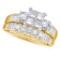 10kt Yellow Gold Womens Princess Diamond Cluster Bridal Wedding Engagement Ring Band Set 7/8 Cttw