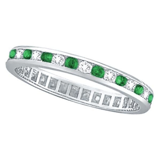 Emerald and Diamond Channel Set Eternity Band Ring (1.04ct)