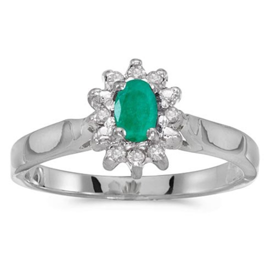 Certified 10k White Gold Oval Emerald And Diamond Ring 0.24 CTW